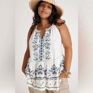 NEW Anthropologie Maeve Neela Embroidered Babydoll Top Sz XS